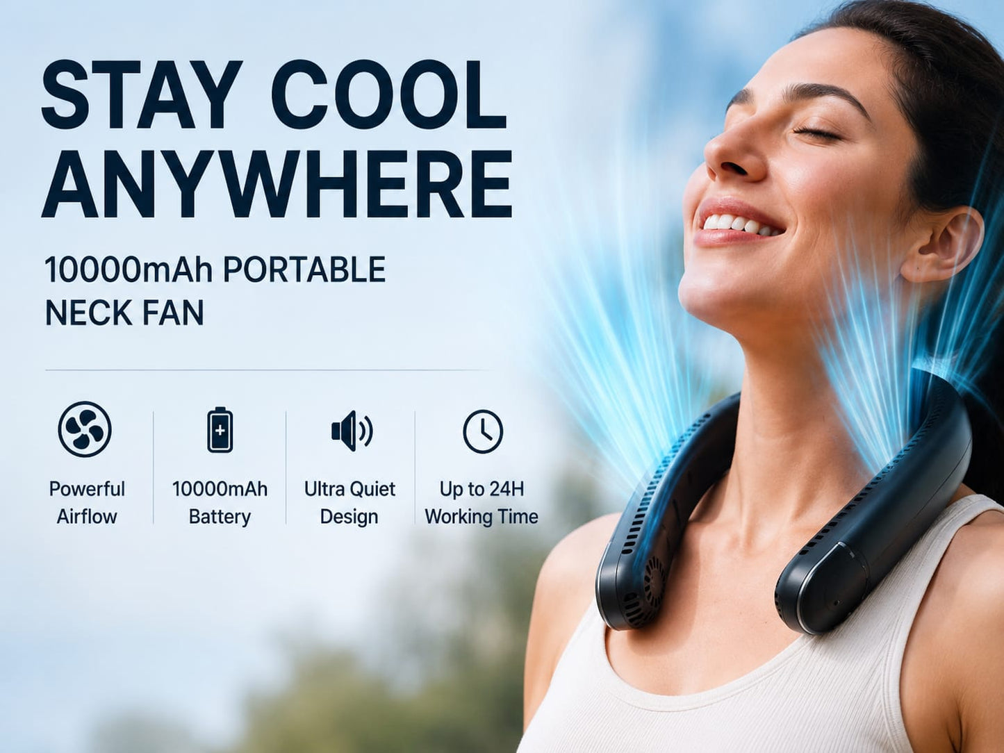 Rechargeable Neck Fan 10000mAh | Hands-Free Cooling